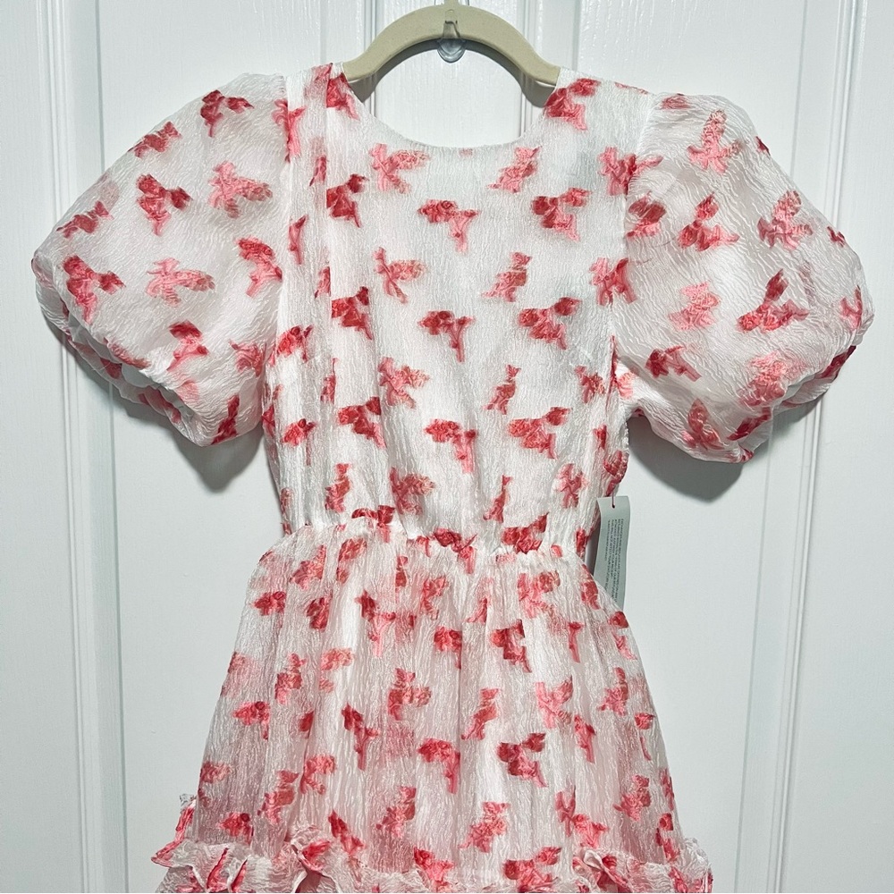 SISTER JANE Rare Midi Puff Smock Dress in Pink Floral Jacquard Size Medium NEW! - Picture 6 of 16